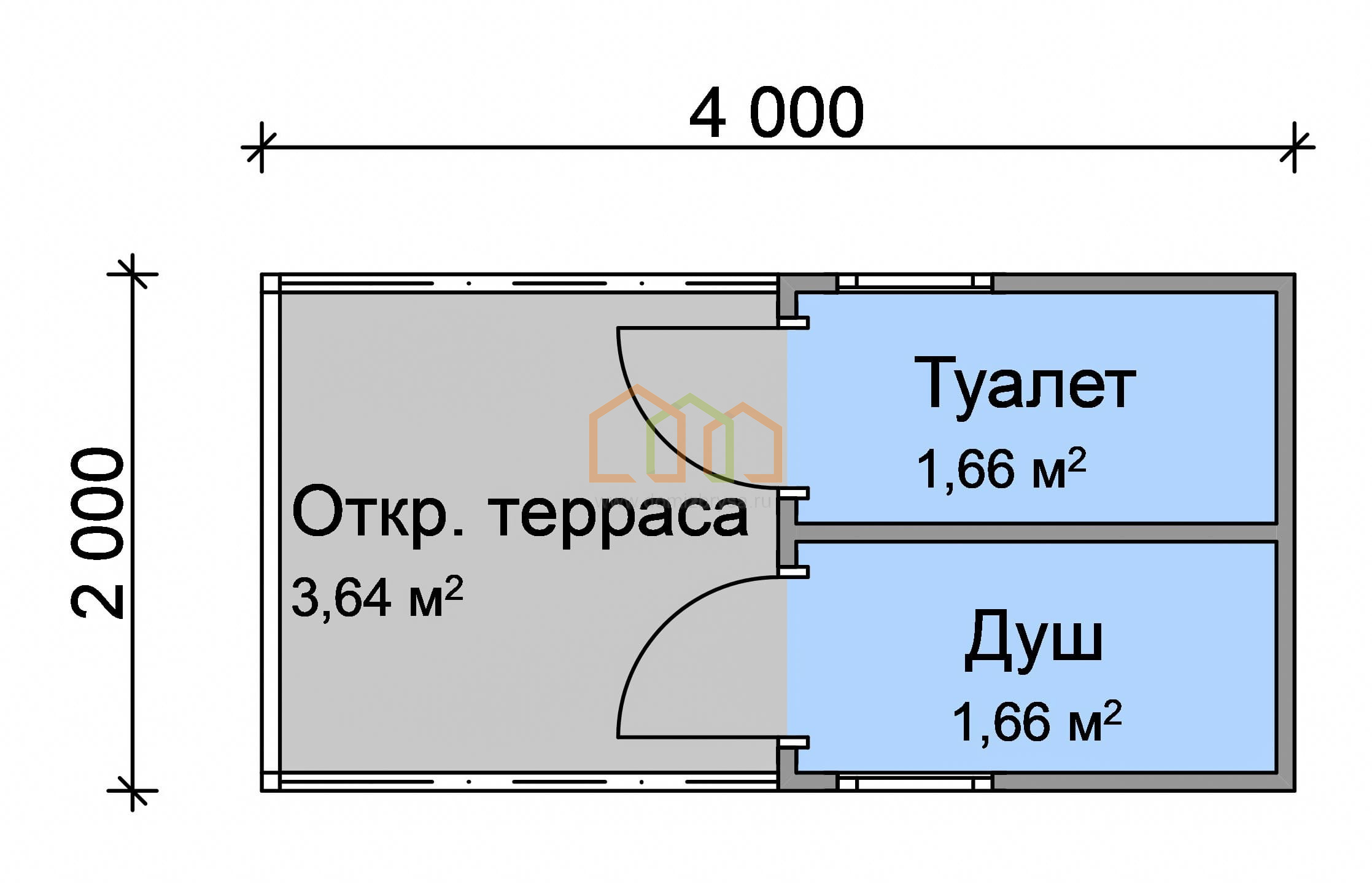 Хозблок эконом Белла - 1 (ЭС) 2x4 Площадь: 8 м² с верандой в готовом виде с  душем и туалетом под ключ в Камешково